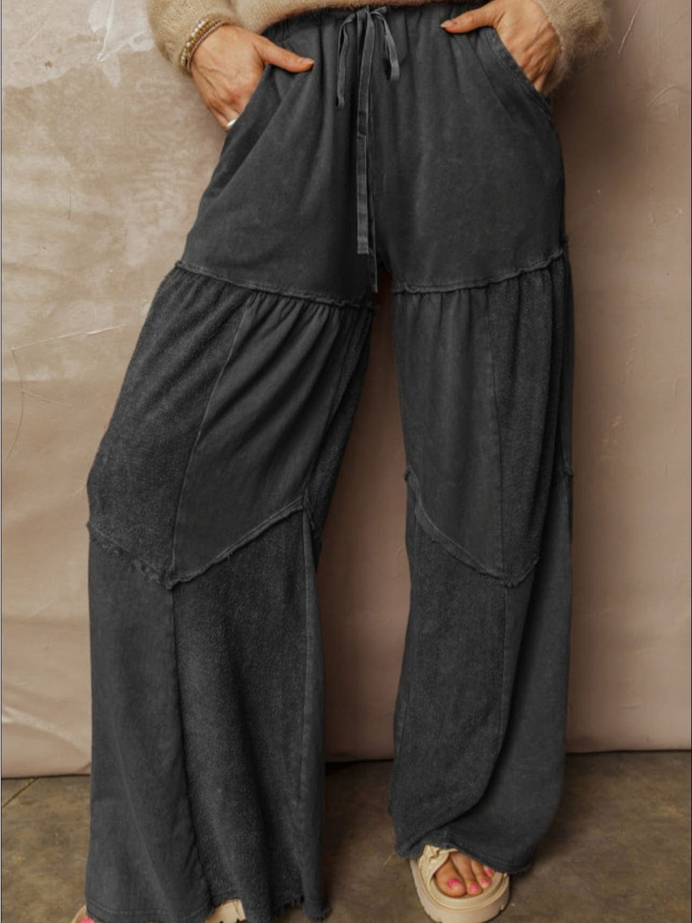 Relaxed Wide-Leg Patchwork Pants in Charcoal